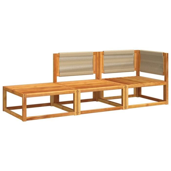 VidaXL Ensemble de canapés de jardin 3 pièces avec coussins, bois d'acacia et corde, 3278867