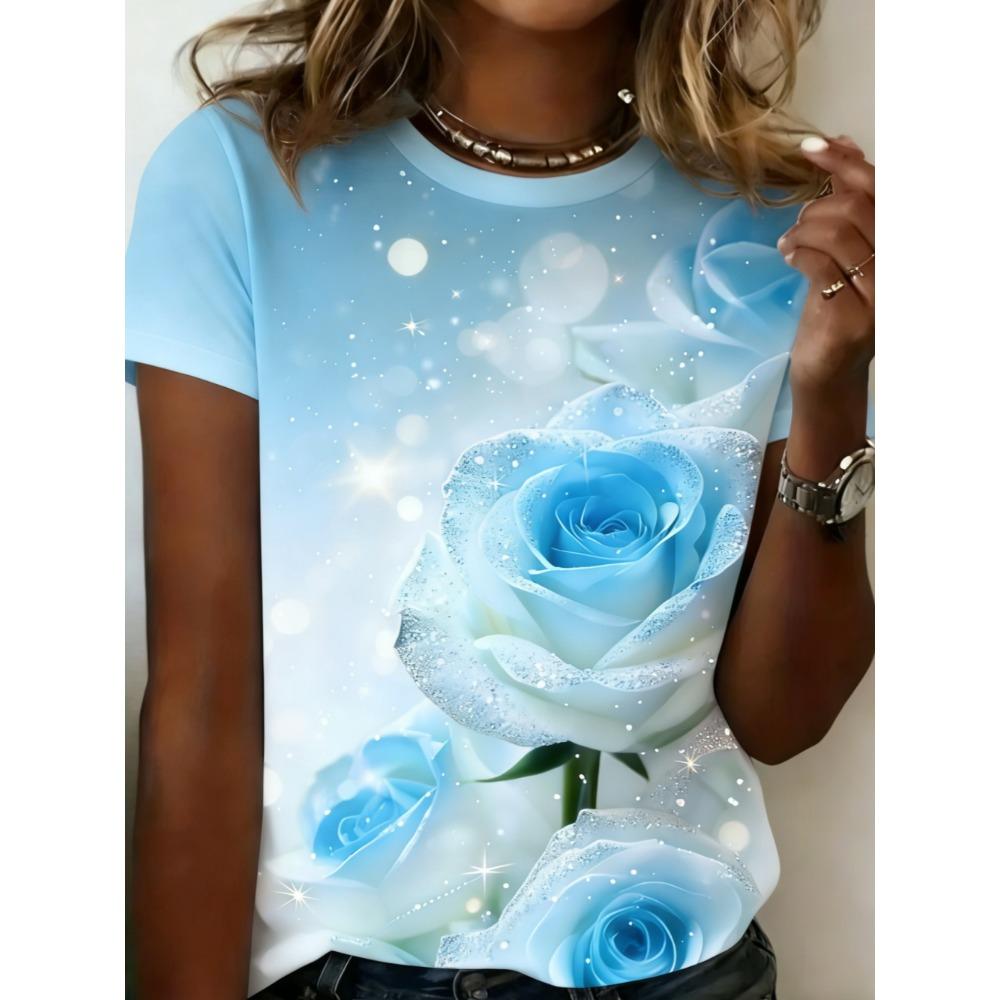 Женская летняя свободная повседневная футболка с цветочным принтом, модная, удобная, мягкая, дышащая, минималистичная, для повседневной носки, с коротким рукавом