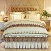 Размер King Size/Queen Size/Twin Size Кружевная утолщенная стеганая юбка-кровать Пододеяльник Наволочка Комплект из четырех предметов Утолщенное теплое постельное белье с вышивкой Высокое качество