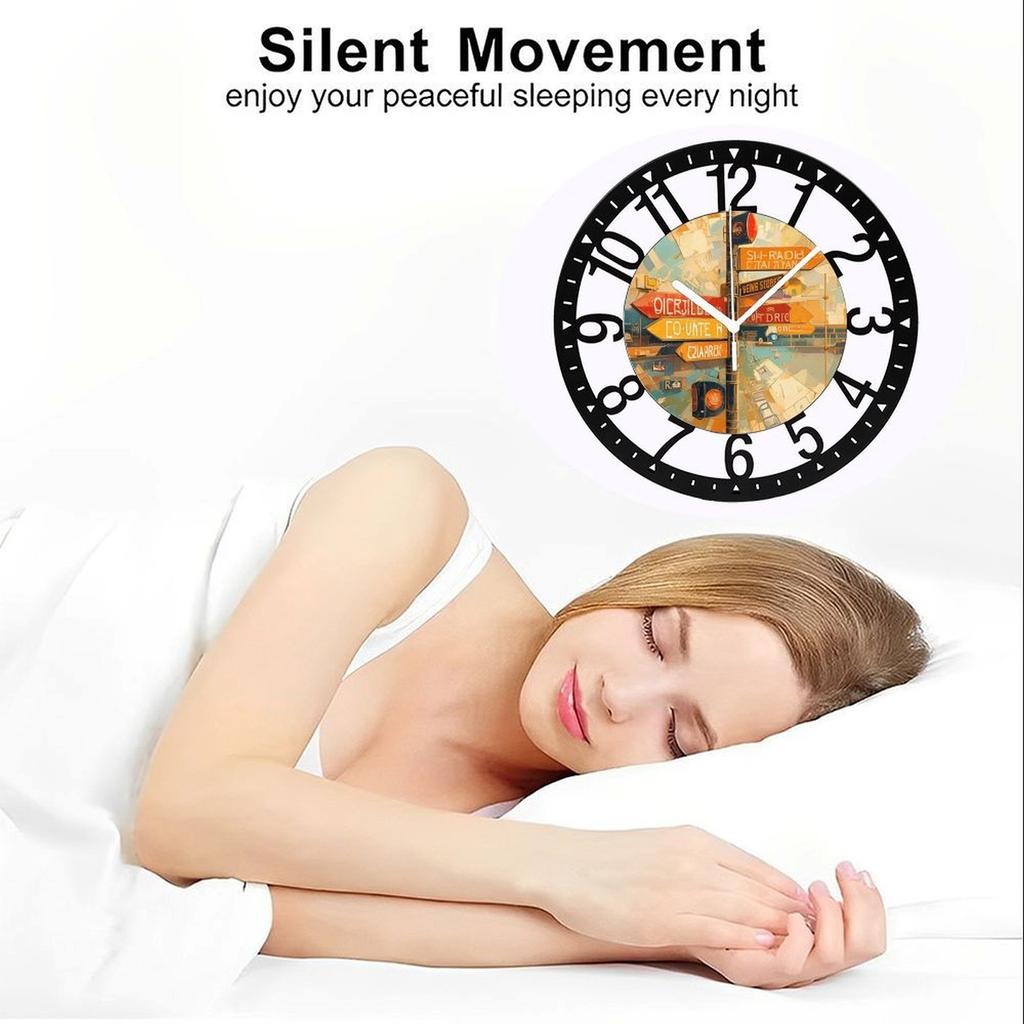 25cm Circular Iron Wall Clock with a Digital Temperature Readout