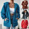 Ladies Spring Autumn Casual Long Sleeve Drawstring Hooded Zipper Solid Color Cardigan Hoodies Sweatshirt Top