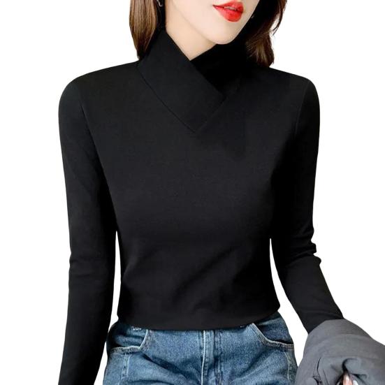 Женские топы с высоким воротником и длинным рукавом, облегающие, мягкие, эластичные, однотонные, с уникальным вырезом горловины