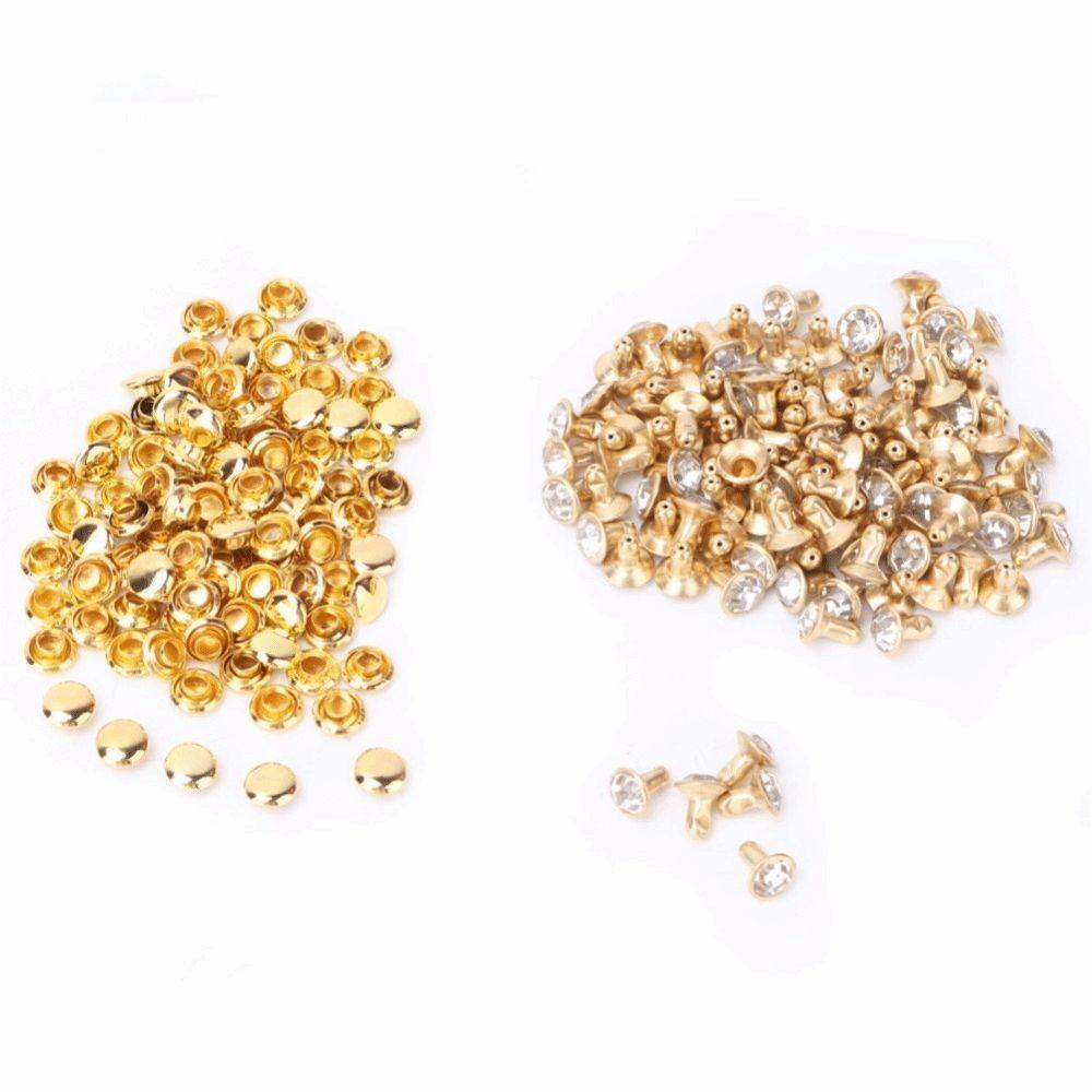 100pcs Silver & Gold Crystal Rivets Metal Material Double Cap Rivets DIY Leather Craft
