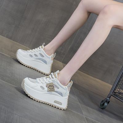 Белые туфли на толстой подошве 2025 новые модели увеличивают рост на 8 см, подчеркивают стопу, маленькие повседневные универсальные, цветные, прозрачная сетка, студенческие женские туфли