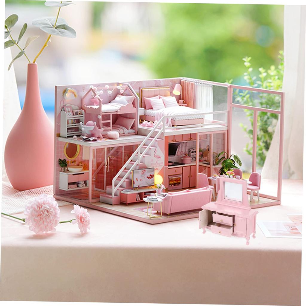 Кукольный домик STOBOK Миниатюрная мебель Мини-туалетный столик с зеркалом Игрушка Игра понарошку Изысканный дизайн Коллекция мебели Дисплей Миниатюрная модель