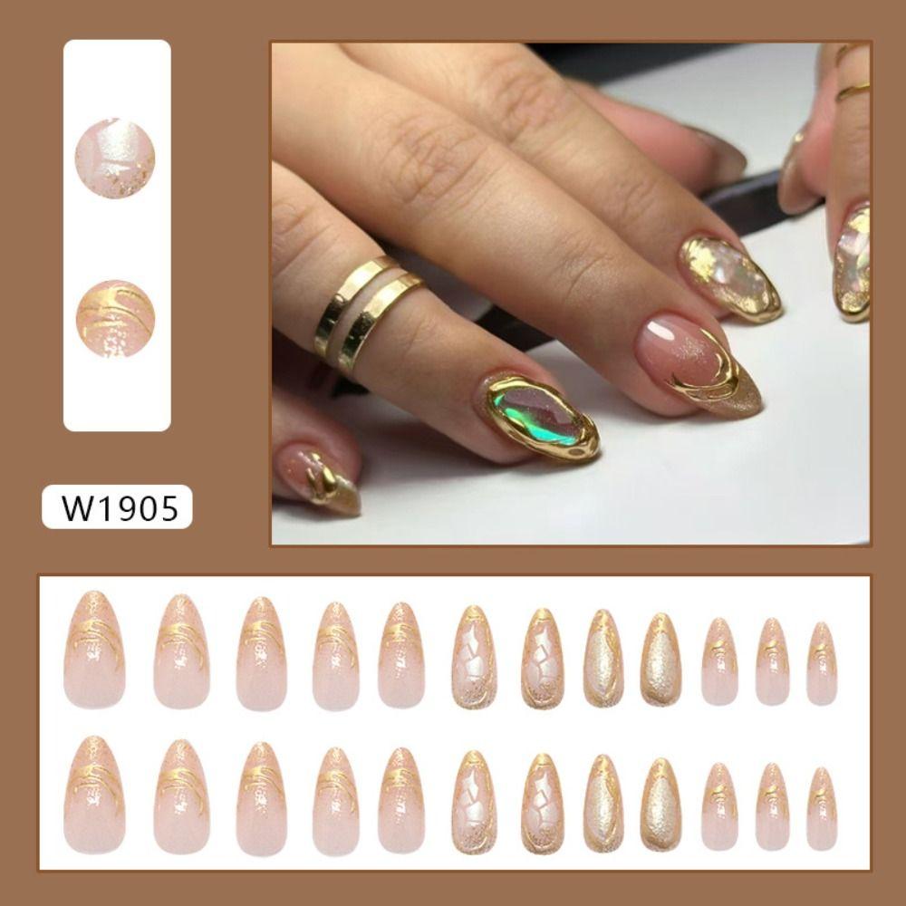 24pcs French Fake Nails Long Almond Press on Nails Manicure Nail Tips DIY