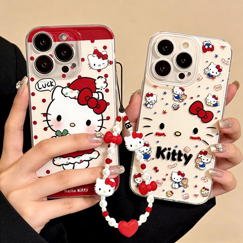 Прозрачный чехол Hello Kitty с цепочкой для Xiaomi Redmi Note 15 Pro 15C 5G 14C Note 14 13 12 Pro Plus 13C 12C A5 5G 4G INS
