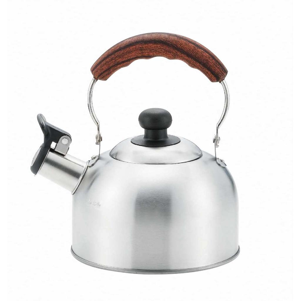Bestco Whistling Stainless Induction Satin Wood Kettle, 1.6L, Steel, Compatible, Finish, Tone, NQ-0026