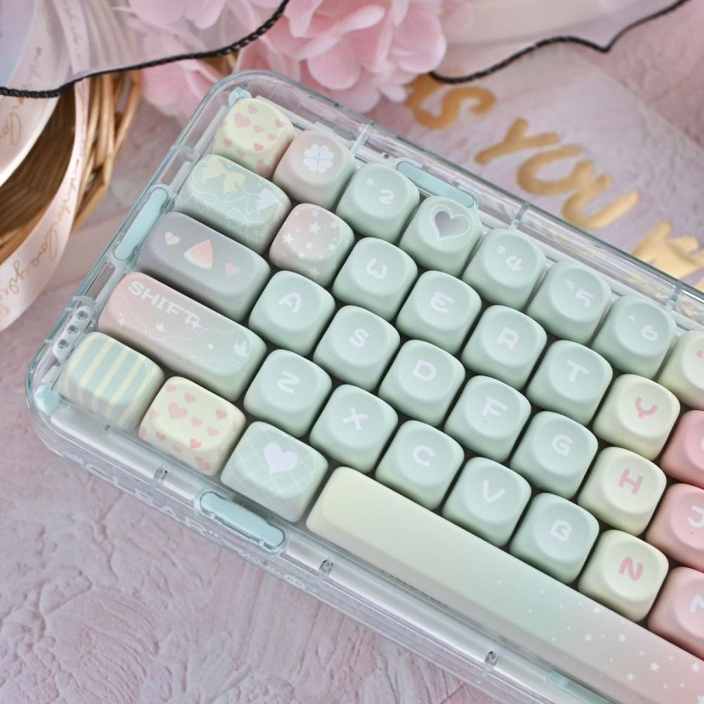 Sweet Melon Keycaps Moa Pbt Hot Rising Huaqing New Cute Girl Full Set Customized Key Cap 126/134 Pink Green Gradient Keycap