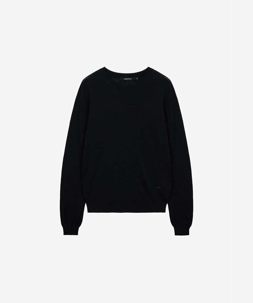 ZIOSONGZIO Silk Blend Whole Garment Crew Neck Black Zi2Kt202Bk
