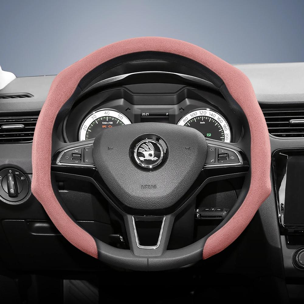 Подходит для Skoda Premium, Защелкивающаяся оплетка руля из замши, Нескользящая и прочная, Доступна для Octavia с круглым и D-образным рулем