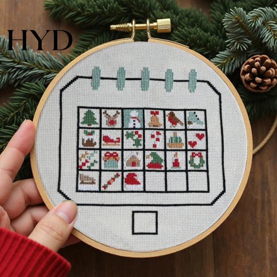 Christmas Craft Countdown Advent Calendar Cross Stitch Kit DIY Embroidery Set Seasonal with 24 Days Patterns Creative Holiday Gift for Beginners