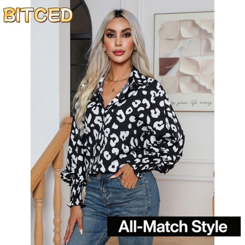 BITCED Women's Fashion Casual Long Sleeve POLO Neck Blouses & Shirts