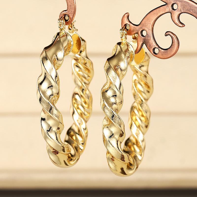 Huitan Twisty Design Women Gold Color Hoop Earrings Luxury Wedding Anniversary Fashion Metal Accessories Party Jewelry Gift 1