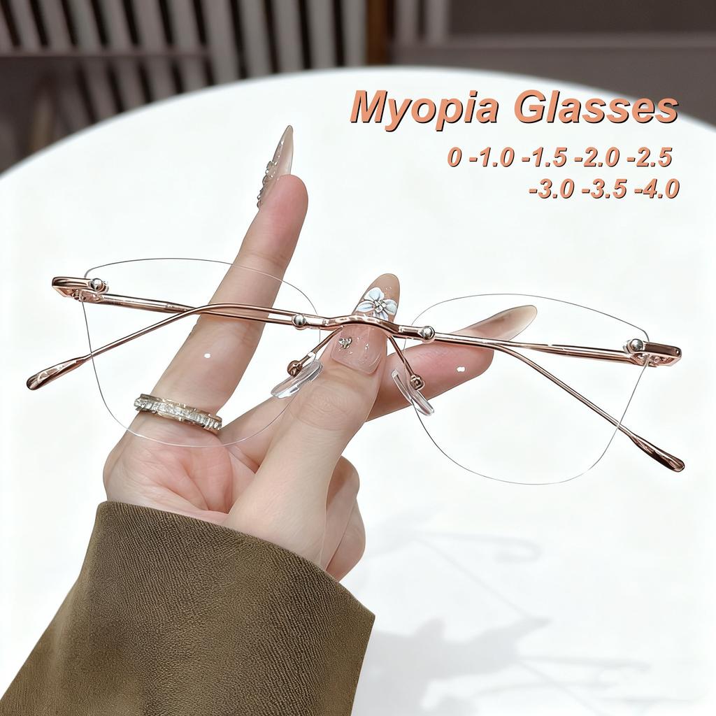 New Fashionable Frameless Cutting Edge Women'S Myopia Glasses Ultra Light Neutral Elegant Luxury Anti Blue Light Glasses