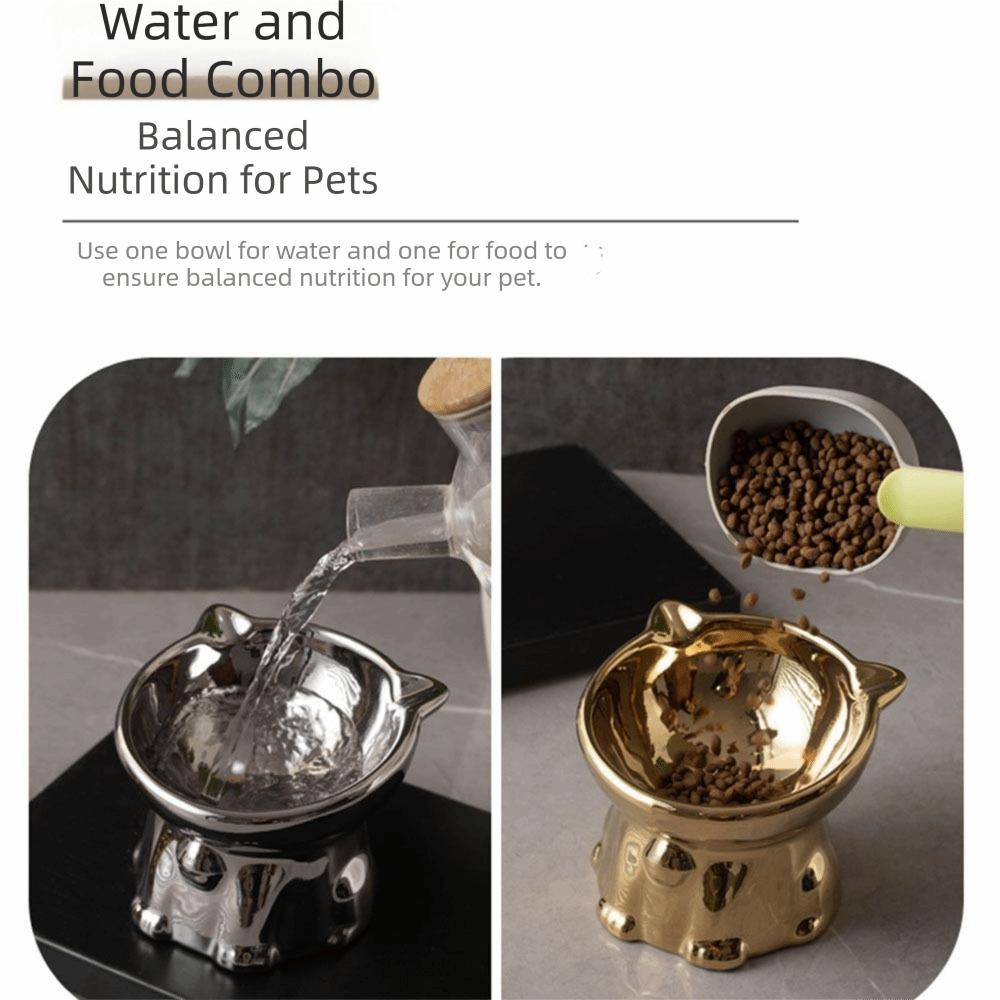 Anti-Spill Ceramic Cat Bowl Cat Shaped Cat Water Bowl Elevated Pet Food Feeder  Cat Drinking