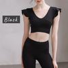 Топ для йоги VeroMan с короткими милыми чашечками, рукавами, оборками, длиной, для фитнеса, балета, ppi-ssd12 (Черный, Л)