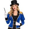 Women Circus Ringmaster Costume Puff Long Sleeve Lapel Collar Tassel Shoulder Jacket Chain Button Hat Gloves Magic Wand for Halloween Cosplay Party