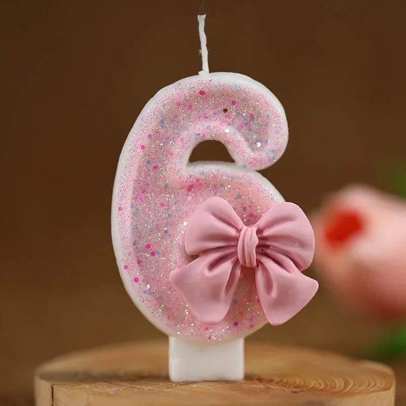 Cute Pink Bow 3D Digital Cake Candles, Suitable for Birthday Party Decorations, Birthday Decorations, Cake Decorating Tools
