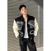 American Splicing Contrasting Color Flocking Embroidered Baseball Jacket Men's Autumn and Winter European and American Hiphop High Street Ruff