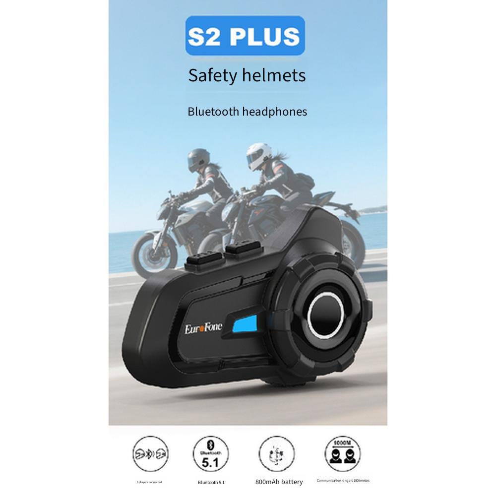 Motorcycle Helmet Bluetooth Headset 6 Riders Group Intercom IPX Waterproof Noise Reduction Wireless Interphone Hands‑Free Music for Moto Riding