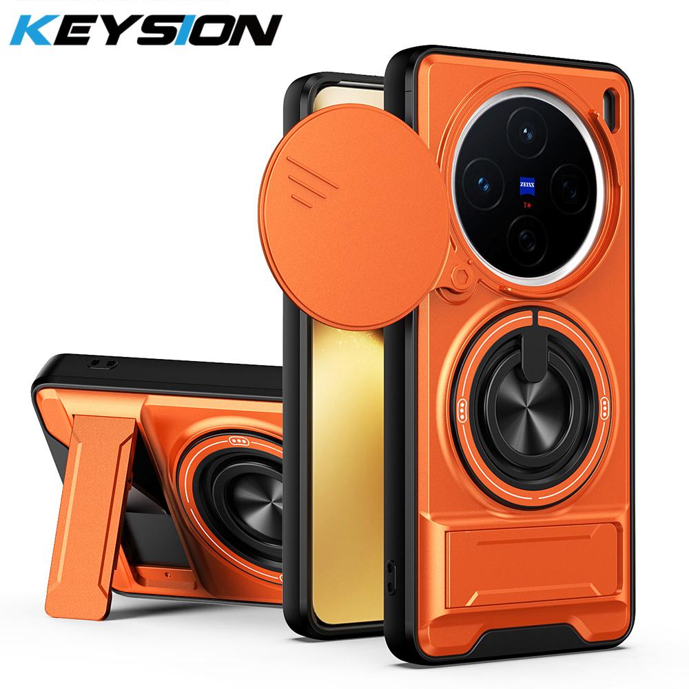 KEYSION Магнитный чехол для телефона VIVO X200 Pro 5G Защита камеры со сдвижной крышкой Вертикальная подставка Кольцо 360° Ударопрочный чехол для VIVO X200