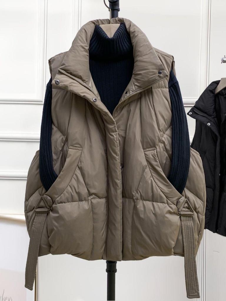 Женская куртка миди без рукавов большого размера - Толстый теплый пуховый хлопковый жилет для осени/зимы