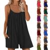 Women's Casual Jumpsuit Solid Color Sleeveless Loose Adjustable Romper With Pockets