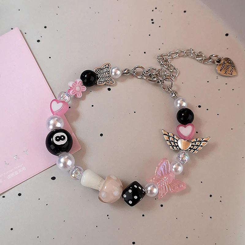 Готический Харадзюку милый Y2K ручной работы эстетический браслет с подвесками в виде сердца и звезды для женщин и девочек винтажные гранжевые эмо 2000-е аксессуары