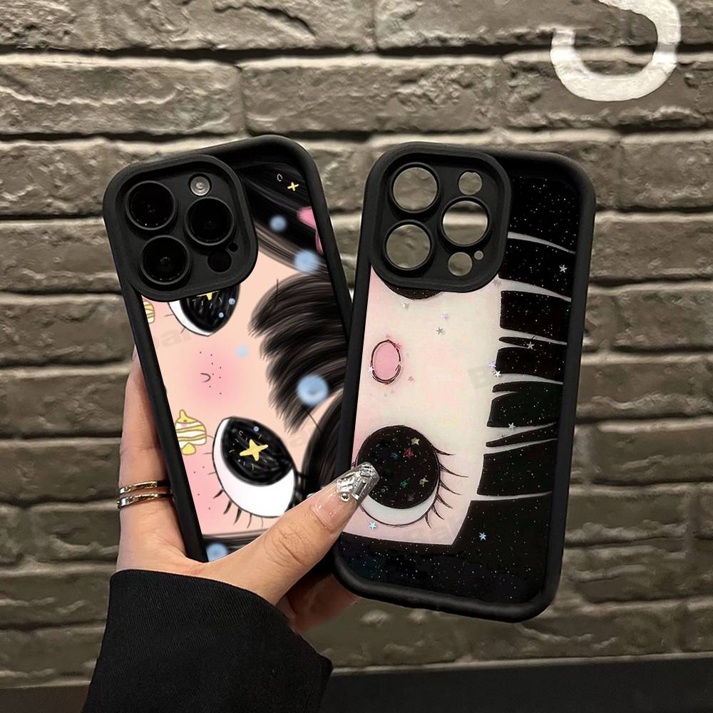 Чехол для телефона с комиксной девушкой и большими глазами для iPhone 17 16 15 14 13 12 11 Air Plus Pro Max Мягкая задняя крышка