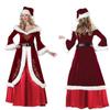 Женский рождественский костюм, красное трикотажное плюшевое платье принцессы на пуговицах с длинными рукавами
