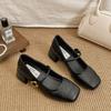 Black French square head light mouth thick heel single shoes women's 2025 new spring retro versatile height increase Mary Jane shoes