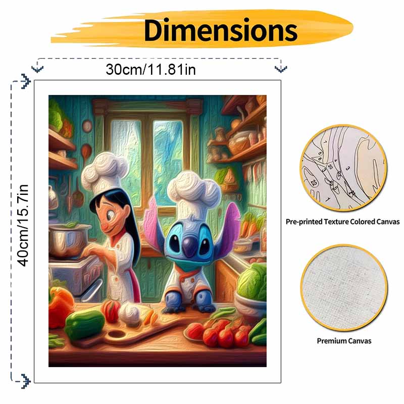 Disney Лило и Стич Кулинария DIY Набор для рисования Классический стиль Декор для дома Поделка Идея для подарка Настенное искусство Раскраска по номерам Холст Декор для дома