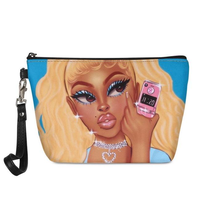 Custom Makeup Bags Afro African Girls Print Cute Cosmetic Bag Beauty Travel Organizer Make up Pouch Suitcase Women Toiletry Bag