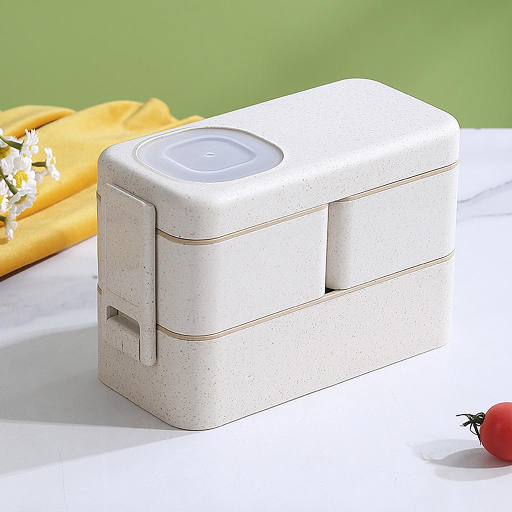 Leak-proof Bento Lunch Box with 3 Compartments Double Layer Buckle Closure Microwave Safe Stackable Salad Box for Kids Adults