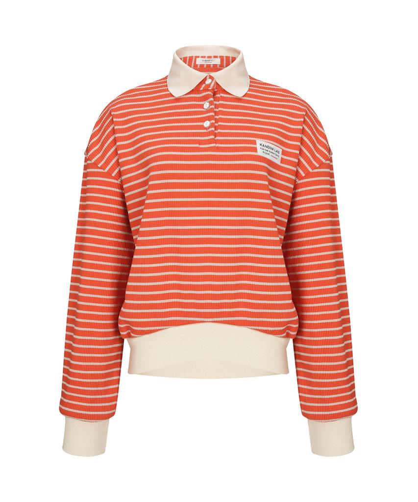 KANDINI Orange Striped Ribbed Polo Shirt
