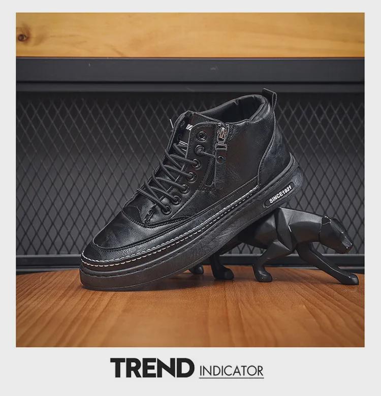 Мужские зимние бархатные высокие ботинки Martin — модная универсальная повседневная обувь из кожи на толстой подошве из теплого хлопка