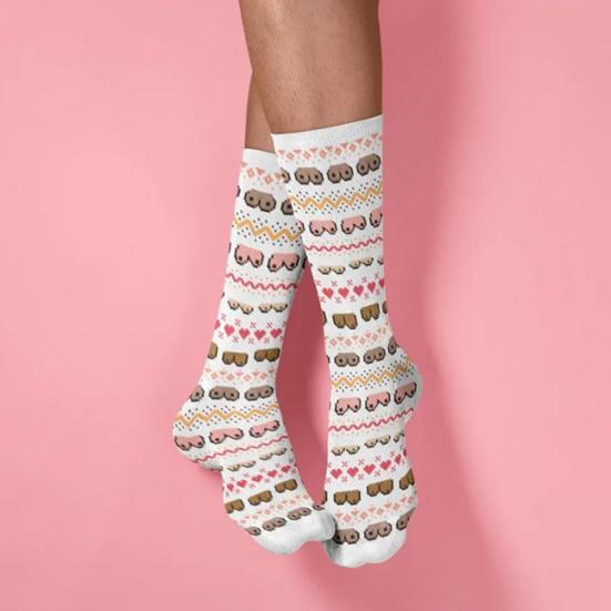 Носки на День святого Валентина, носки с рисунками нахальных грудей, эластичные забавные носки до середины икры для мужчин и женщин, подарок на День святого Валентина, годовщину для него/нее