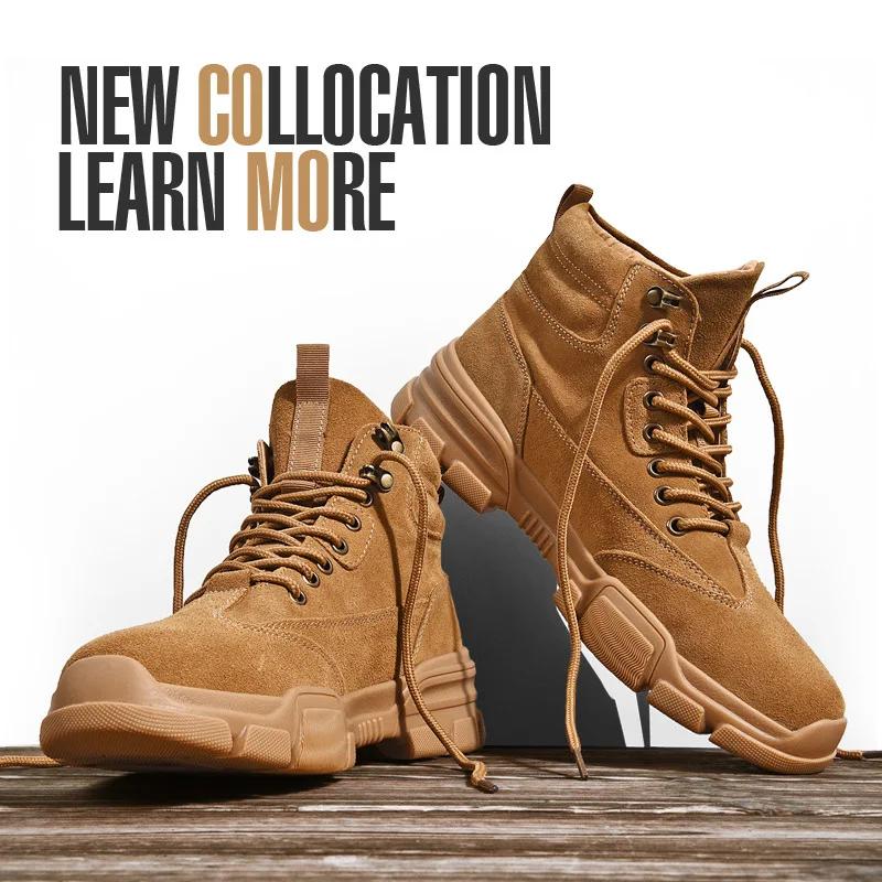 Retro Platform Boots Men Black High Top Warm Shoes Boots Leather Breathable Comfortable Tooling Shoes Male Desert Boot