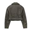 Pu Faux Leather Jacket Woman Chic Vintage American Spring Street Wear Short Lapel Zipper Belt Biker Coats Fashion Streetwear Plus Size
