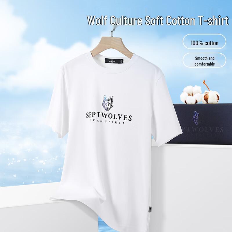 Seven Wolves Men's Pure Cotton Wolf Print Round Neck T-Shirt