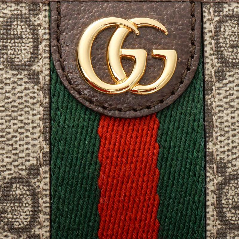Gucci Ophidia Пресбиопия Логотип Полосатый Плетеный Холст Кожаный Патч Держатель для карт Держатель для карт Унисекс Стиль для пары Эбеновое дерево/Коричневый