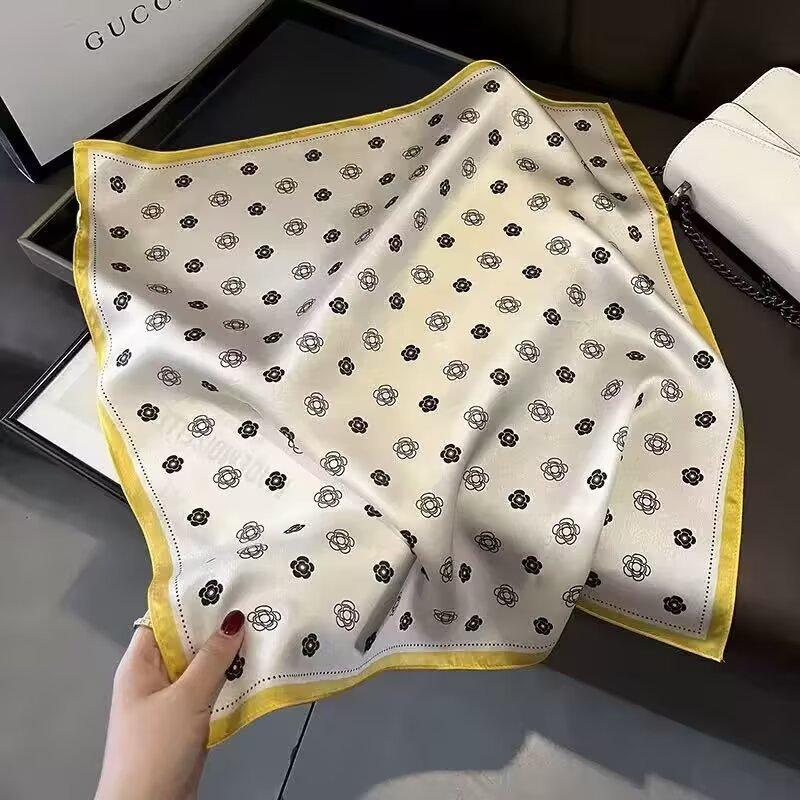 New white 71CM premium silk scarf women's neck protector scarf spring and autumn retro scarf shawl tied bag straight hair