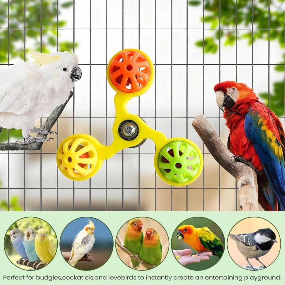 Interactive Bird Rotating Windmill 3 Bells Bird Cage Toy for Chewing Small Parrot Enrichment
