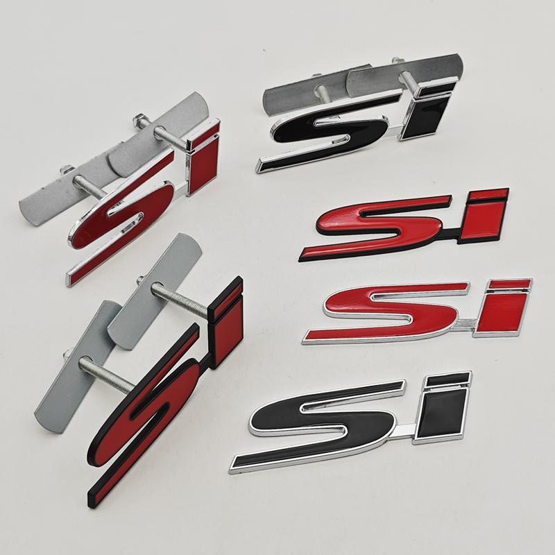 Car Styling 3D Metal Chrome Zinc Alloy Logo SI Front Grille Badge Rear Trunk Emblem w Sticker For Honda Civic SI Auto Accessories