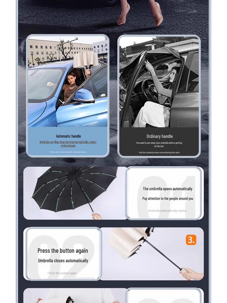 Очень большой складной зонт двойного назначения, автоматическое открытие, усиленный для дождя и солнца, защита от УФ-лучей, солнцезащитный козырек для женщин и мужчин