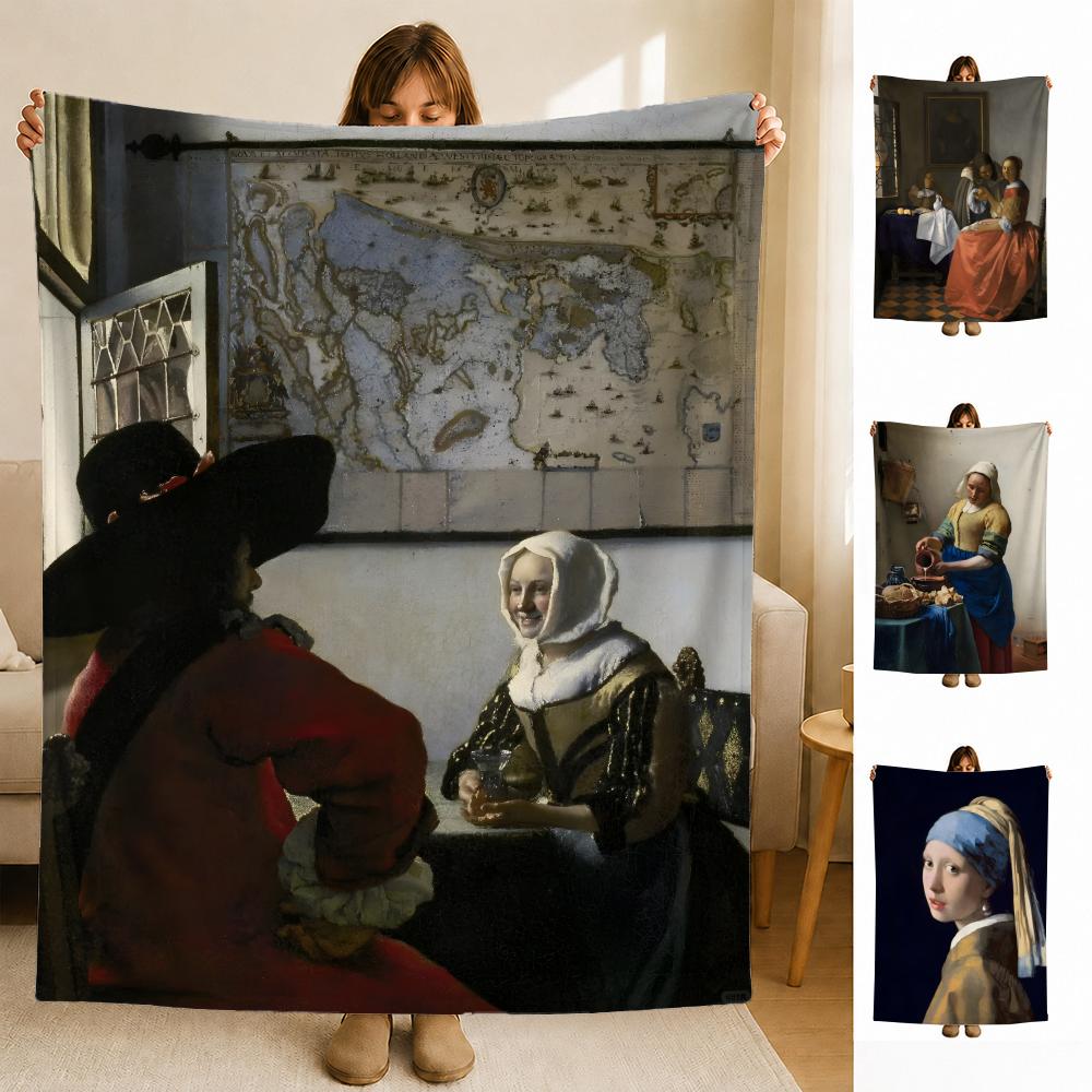 artist JJohannes VVermeer Throw Soft Flannel Blanket for Bed Bedroom Sofa Picnic Throw Skinfriendly Breathable Gift Cover