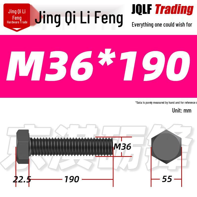 12.9 Grade High-Strength Blackened Hex Bolt M22-M48