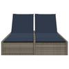 Double Sun Lounger with Cushions Grey Poly Rattan