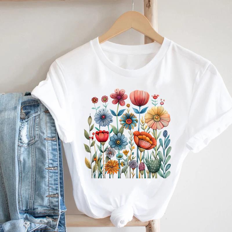 (Asian Size) Women Casual Top Leopard Flower Style Cute Clothing Fashion Print Lady Female Short Sleeve T Shirt Tee Graphic T-shirts